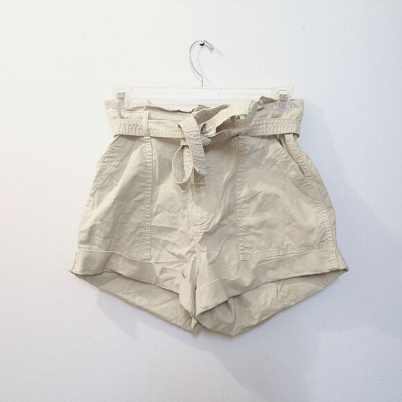 Abercrombie & Fitch Light Tan High Rise Cargo Shorts Tie Waist, Women's Medium - Picture 1 of 12